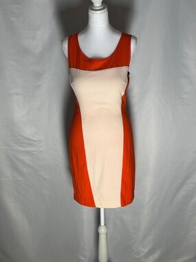 Orange Cream Colorblock Bodycon Dress Cutout Back Sleeveless Mini Vacation